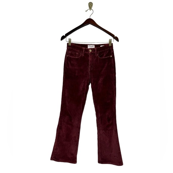 FRAME Le Crop Mini Boot Cotton-Blend Velvet Kick-Flare Pants Pinot 24 - Picture 5 of 11